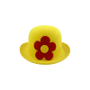 Bombín de payaso amarillo con flor decorativa, talla única para adulto, ideal para disfraces y fiestas temáticas.
