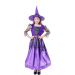 niña con disfraz de bruja elegante morado,
vestido largo de bruja niña Halloween,
disfraz bruja con sombrero para niña,
disfraz infantil morado con encaje
