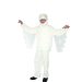 disfraz de momia blanca para Halloween, con capucha y vendajes simulados, brazos extendidos en pose aterradora."