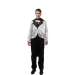 Disfraz de smoking con chaqueta Plata con lentejuelas, chorrera roja y pajarita cosida para un look elegante estilo pingüino.