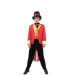 Disfraz Domador Hombre - Pantalón negro combinado con chaqueta roja, chaleco con rayas y gorro negro con cinta roja para completar el look.