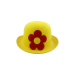 Bombín de payaso amarillo con flor decorativa, talla única para adulto, ideal para disfraces y fiestas temáticas.