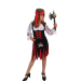 niña con disfraz pirata zombie, vestido roto con manchas de sangre, cinturón y pañuelo pirata niña Halloween