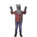 disfraz lobo feroz con camiseta estampado pelaje, máscara de lobo realista y guantes garras Halloween infantil