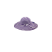 Sombrero de playa con ala ancha, tela rayada y lazo decorativo, ideal para protección solar femenina.