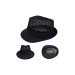 Sombrero Borsalino de encaje con cinta decorativa, talla única para adulto, ideal para fiestas temáticas y disfraces.