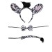 Conjunto de Disfraz para Carnaval Halloween y Fiesta Cosplay de Animales, Diadema de Orejas Pajaritas y Cola con Estampado de Animales para Chicas y Mujeres, 3pcs (Cebra pelo)
