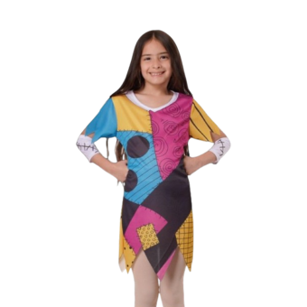 disfraz muñeca remendada niña, disfraz patchwork infantil, disfraz Halloween muñeca de trapo, disfraz niña gótico original