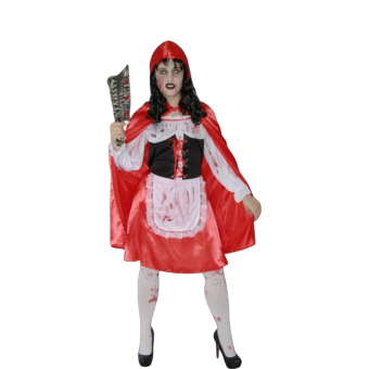 disfraz caperucita roja zombie mujer, vestido ensangrentado con capa y mandil, disfraz cuento terror mujer, disfraz Halloween caperucita