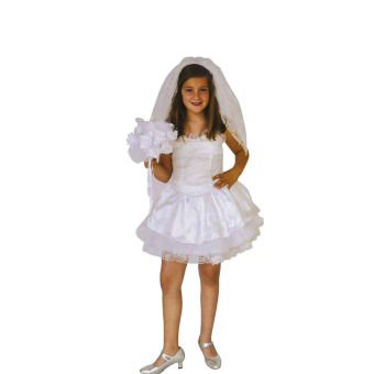 Disfraz de novia para niña con vestido blanco y velo.