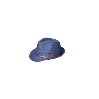 Sombrero fedora de papel para adultos en color azul con cinta decorativa tipo cuero