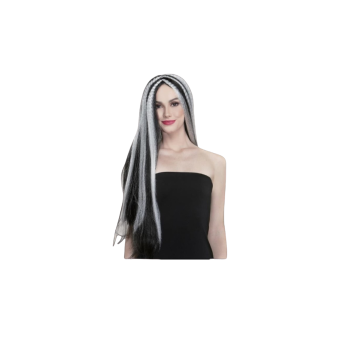Peluca larga negra con mechas blancas estilo bruja o gótico para adulto