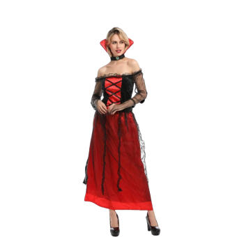 ¡Conviértete en la reina de la noche con este espectacular disfraz de vampiresa elegante!
Diseñado para impresionar, este conjunto en tonos rojos y negros fusiona misterio, poder y seducción. Su diseño largo realza la silueta, mientras que el cuerpo enta
