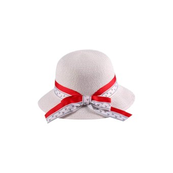 Sombrero tipo pamela con cinta náutica decorativa y lazo trasero, estilo veraniego elegante para mujer.