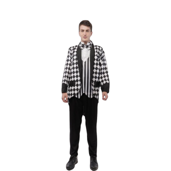 traje elegante con rombos hombre, disfraz original con chaqueta y pajarita, traje carnaval arlequín moderno, disfraz formal diferente hombre