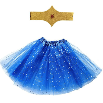 Pack Wonder Woman para niña con tutú rojo de 30 cm y diadema dorada con estrella – disfraz de heroína infantil de 2 piezas